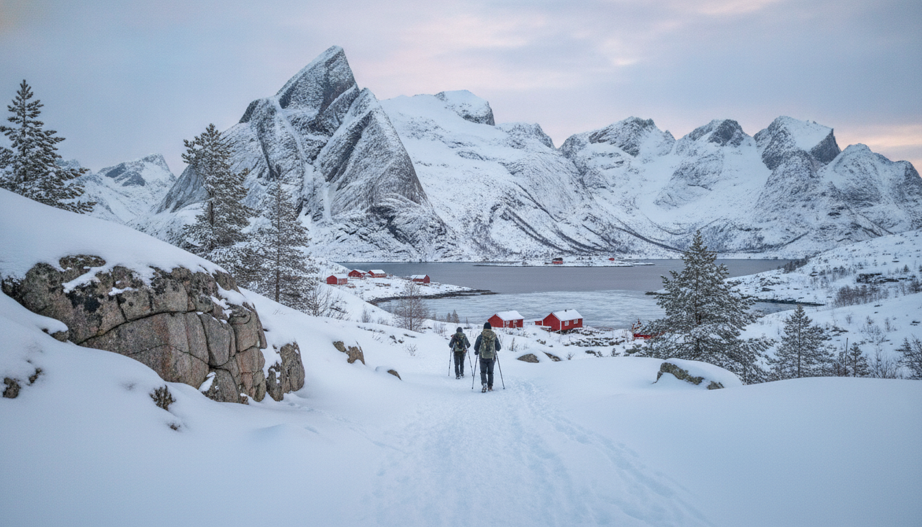 découvrez les magnifiques paysages hivernaux des îles lofoten en norvège grâce à des randonnées inoubliables. plongez au cœur de la nature sauvage et profitez d'une aventure unique au pays des fjords enneigés.
