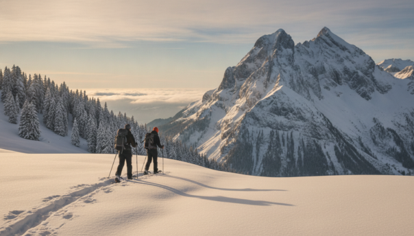découvrez l’oberland bernois en hiver avec une escapade inoubliable en raquettes jusqu’au sommet du stockhorn. profitez de paysages enneigés à couper le souffle et d’aventures en pleine nature.