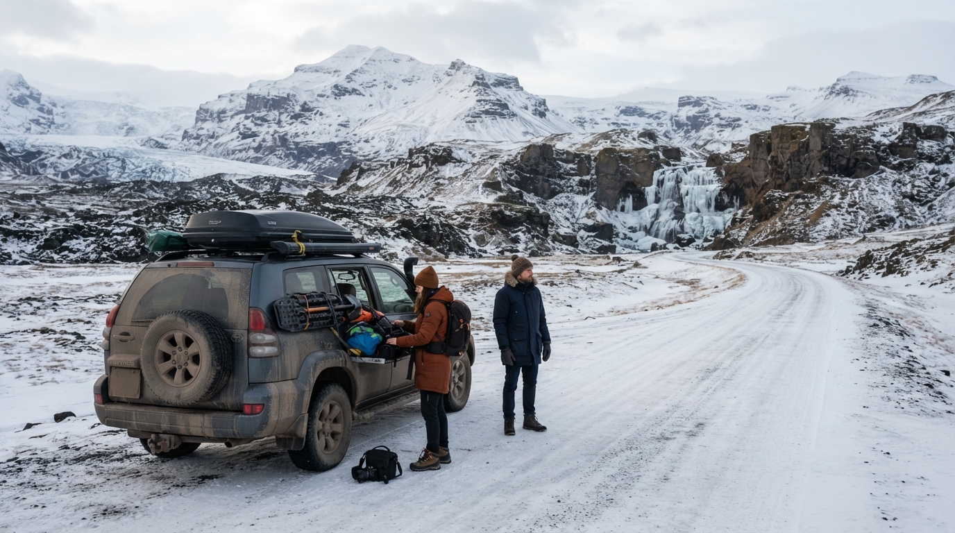 partez pour une semaine de road-trip hivernal en islande et découvrez ses paysages spectaculaires, ses cascades gelées, ses volcans et ses aurores boréales.